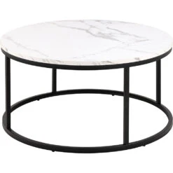 Table Basse Ronde Effet Marbre Blanc D80cm - Spiro