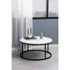 Table Basse Ronde Effet Marbre Blanc D80cm - Spiro -Magasin Général Pour La Maison table basse ronde effet marbre blanc d80cm spiro 699026 699026 FRN05 WEB 1