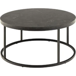 Table Basse Ronde Effet Marbre Noir D80cm - Spiro