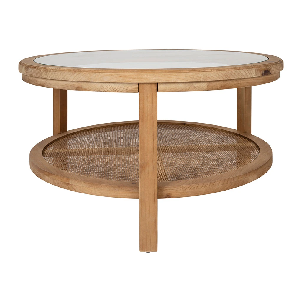Table Basse Ronde En Sapin Naturel Et Verre Trempé D75cm - Firmin 2 Table Basse Ronde En Sapin Naturel Et Verre Trempé D75cm - Firmin – Image 2