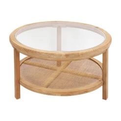 Table Basse Ronde En Sapin Naturel Et Verre Trempé D75cm - Firmin
