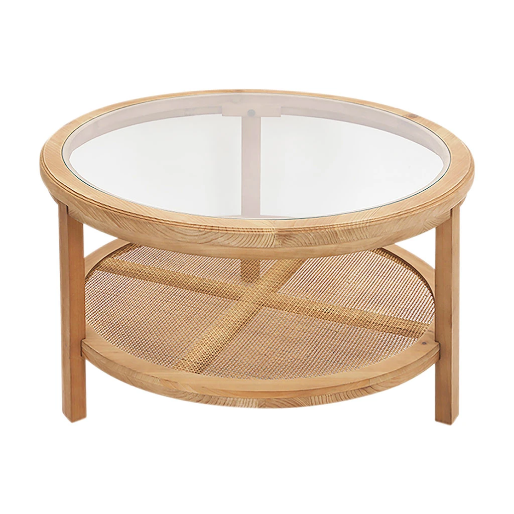 Table Basse Ronde En Sapin Naturel Et Verre Trempé D75cm - Firmin 1 Table Basse Ronde En Sapin Naturel Et Verre Trempé D75cm - Firmin