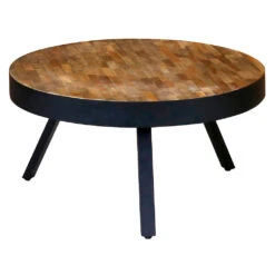 Table Basse Ronde En Teck Recyclé Et Métal D76cm - Wally