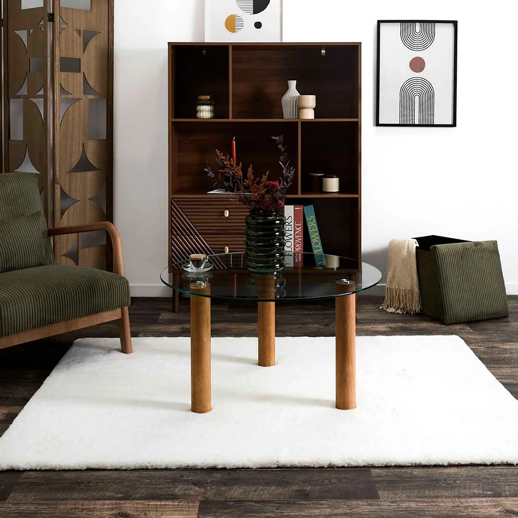 Table Basse Ronde En Verre Trempé Et Hévéa D75cm - Clara 2 Table Basse Ronde En Verre Trempé Et Hévéa D75cm - Clara – Image 2