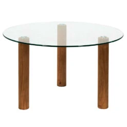 Table Basse Ronde En Verre Trempé Et Hévéa D75cm - Clara