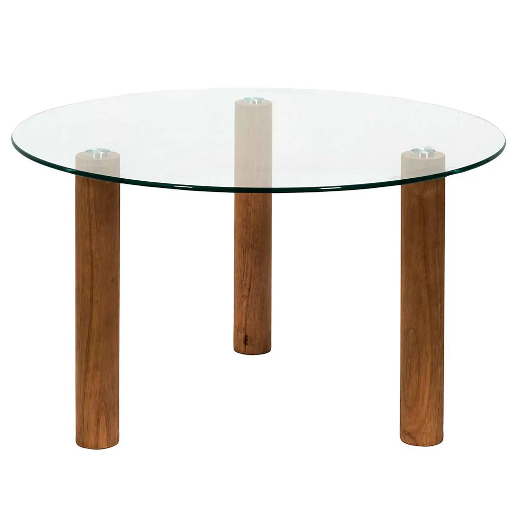 Table Basse Ronde En Verre Trempé Et Hévéa D75cm - Clara 1 Table Basse Ronde En Verre Trempé Et Hévéa D75cm - Clara