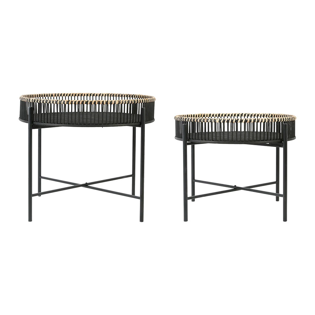 Table Basse Ronde (x2) En Bambou Et Fer Noir 1 Table Basse Ronde (x2) En Bambou Et Fer Noir