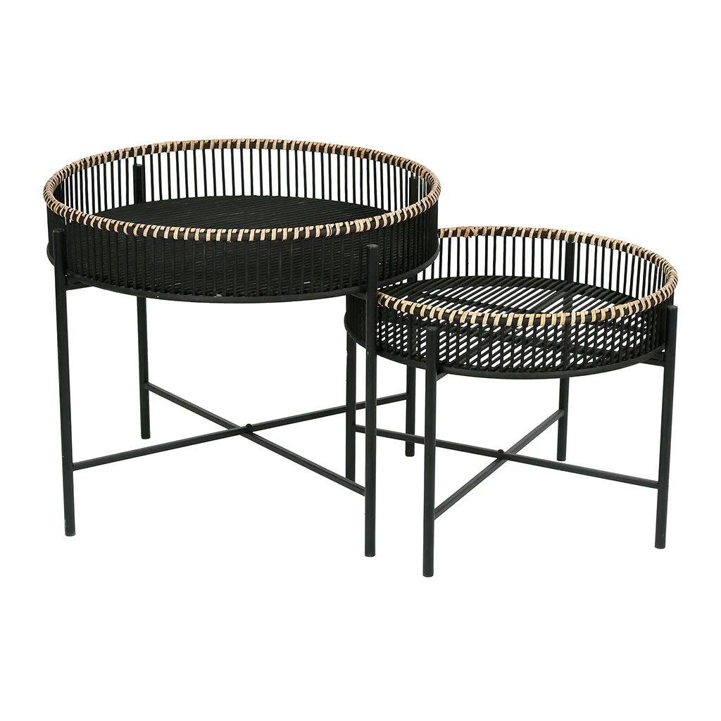 Table Basse Ronde (x2) En Bambou Et Fer Noir 2 Table Basse Ronde (x2) En Bambou Et Fer Noir – Image 2