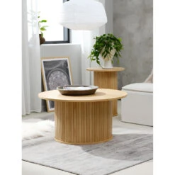 Unique Table Basse En Chêne Naturel D90cm - Nola -Magasin Général Pour La Maison table basse travertin en chene naturel d90cm nola 648102 648102 FRN03 WEB