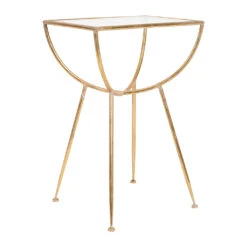 Table D'appoint En Fer Dorée Et Verre - Eluminea H60cm