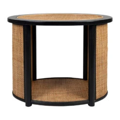 Table D'appoint En Rotin Et Sapin Naturel Et Noir - Balamea