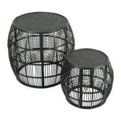 Table D'appoint Ronde (x2) En Rotin Et Bois Noir - Element -Magasin Général Pour La Maison table d appoint ronde x2 en rotin et bois noir element 76441 76441 DET02 WEB