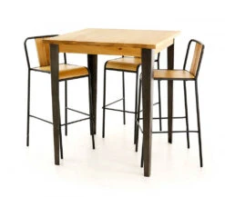 Table De Bar Carrée En Chêne Massif Et Pieds Acier 90x90 Cm - Manny -Magasin Général Pour La Maison table de bar carree en chene massif et pieds acier 90x90 cm manny 609 609590 FRN04 WEB 1