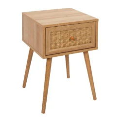 Table De Chevet En Bois Et Cannage 1 Tiroir - Baia