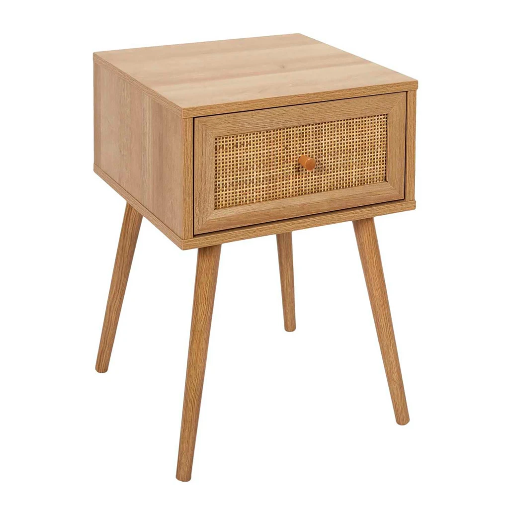 Table De Chevet En Bois Et Cannage 1 Tiroir - Baia 1 Table De Chevet En Bois Et Cannage 1 Tiroir - Baia