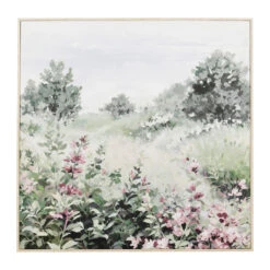 Tableau Campagne En Toile Vert Et Rose 80x80cm