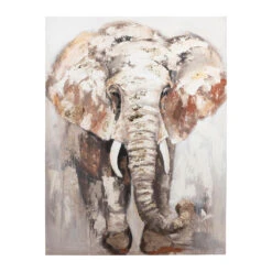 Tableau éléphant En Toile Et Pin Beige 90x120cm - Animal