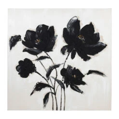 Tableau Fleurs En Toile Et Pin Noir Et Doré 100x100cm - Fleurs
