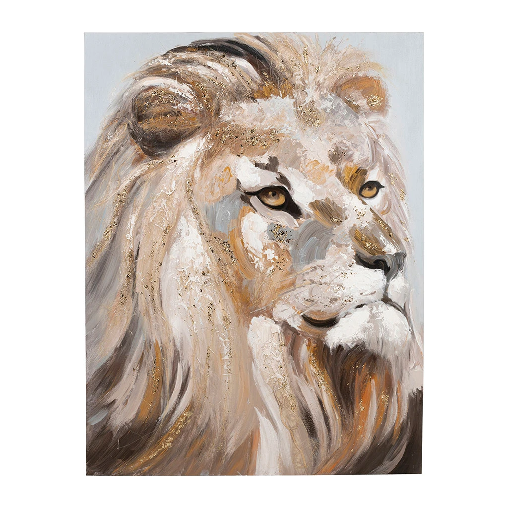 Tableau Lion En Toile Et Pin Beige 90x120cm - Animal 1 Tableau Lion En Toile Et Pin Beige 90x120cm - Animal