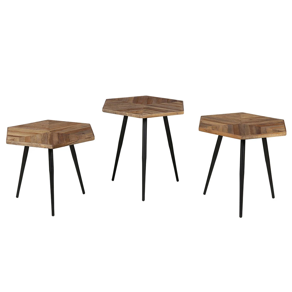 Table Basse Gigogne (lot De 3) En Teck Et Métal - Woody 1 Table Basse Gigogne (lot De 3) En Teck Et Métal - Woody