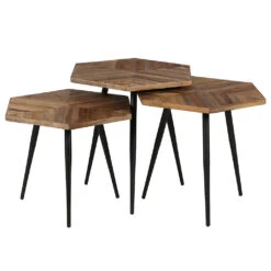 Table Basse Gigogne (lot De 3) En Teck Et Métal - Woody 8 Table Basse Gigogne (lot De 3) En Teck Et Métal - Woody -Magasin Général Pour La Maison tables basses gigognes x 3 en teck et metal hexagonales woody 100321 100321 FRN02 WEB 1