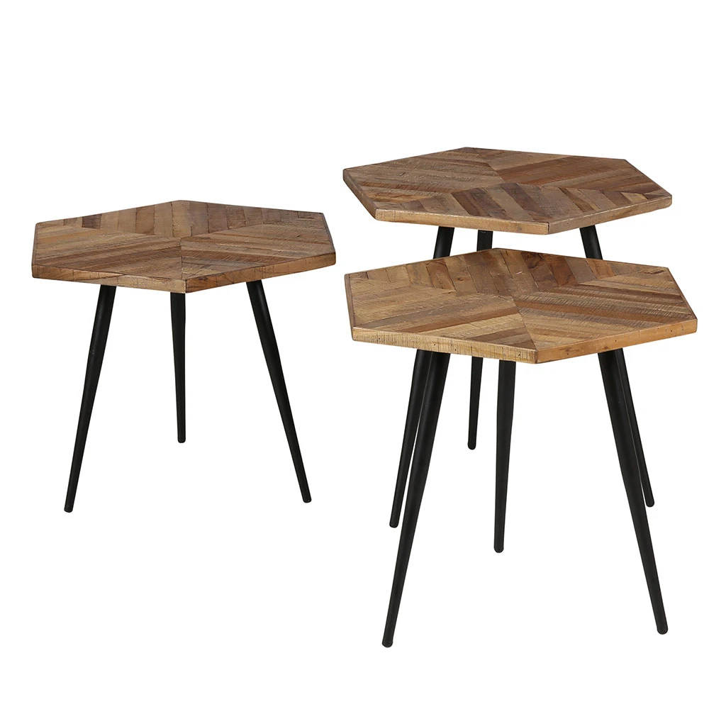 Table Basse Gigogne (lot De 3) En Teck Et Métal - Woody 4 Table Basse Gigogne (lot De 3) En Teck Et Métal - Woody – Image 4