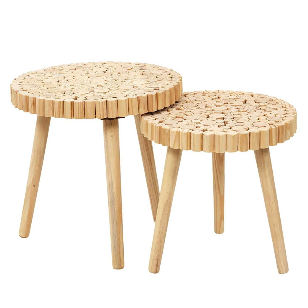 Table Basse Gigogne Ronde (lot De 2) En Bois De Pin - Rubin 1 Table Basse Gigogne Ronde (lot De 2) En Bois De Pin - Rubin