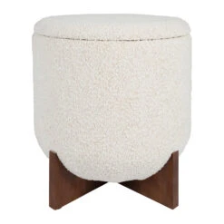 Tabouret Coffre En Tissu Et Pin Blanc - Alpinia