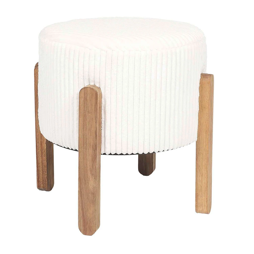 Tabouret En Tissu Côtelé Beige Et Bois D'acacia - Scarlett 1 Tabouret En Tissu Côtelé Beige Et Bois D'acacia - Scarlett