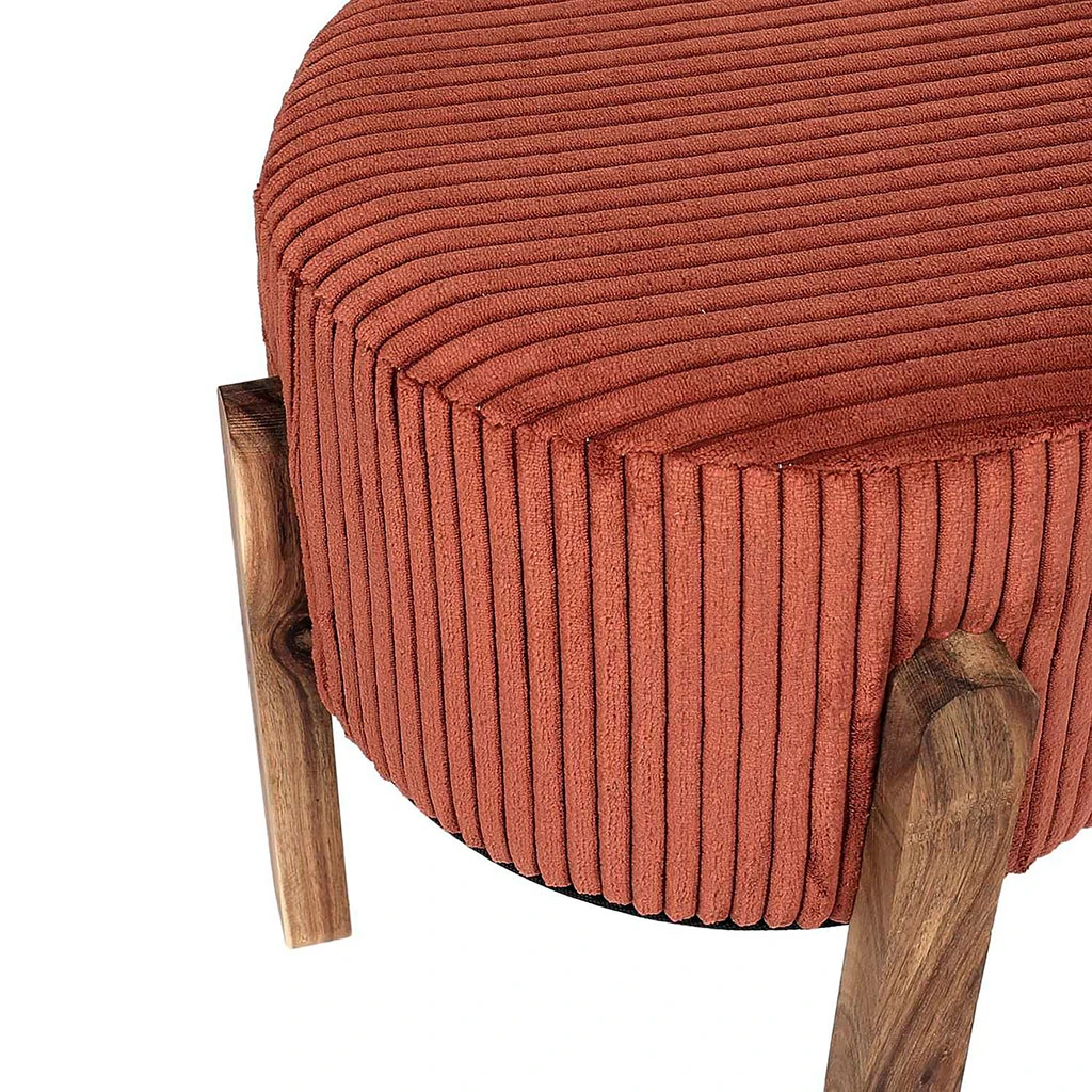 Tabouret En Tissu Côtelé Terracotta Et Bois D'acacia - Scarlett 2 Tabouret En Tissu Côtelé Terracotta Et Bois D'acacia - Scarlett – Image 2
