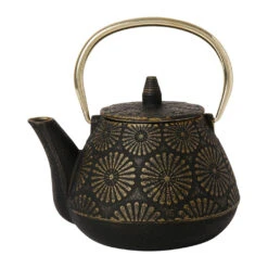 Théière En Fonte Noir Et Doré - Lotus