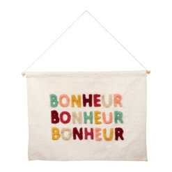 Toile En Coton"Bonheur" Multicolore 86x60cm - Famille