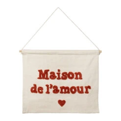 Toile Maison Amour En Coton écru Et Rouge 66x50cm - Famille