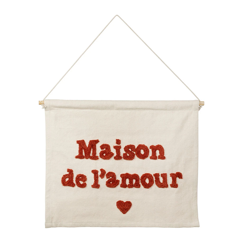 Toile Maison Amour En Coton écru Et Rouge 66x50cm - Famille 1 Toile Maison Amour En Coton écru Et Rouge 66x50cm - Famille