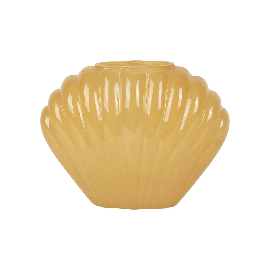 Vase Coquillage En Verre Ocre H14.5cm - Leucie 1 Vase Coquillage En Verre Ocre H14.5cm - Leucie