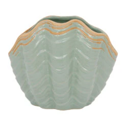 Vase Coquillage Vert D'eau H15cm En Grès