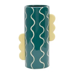 Vase Cylindrique En Grès émeraude Et Jaune H30cm - Lumi