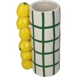 Vase En Grès Citron Rayé Vert H18cm