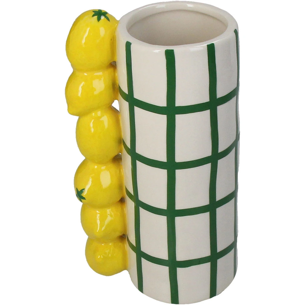 Vase En Grès Citron Rayé Vert H18cm 1 Vase En Grès Citron Rayé Vert H18cm