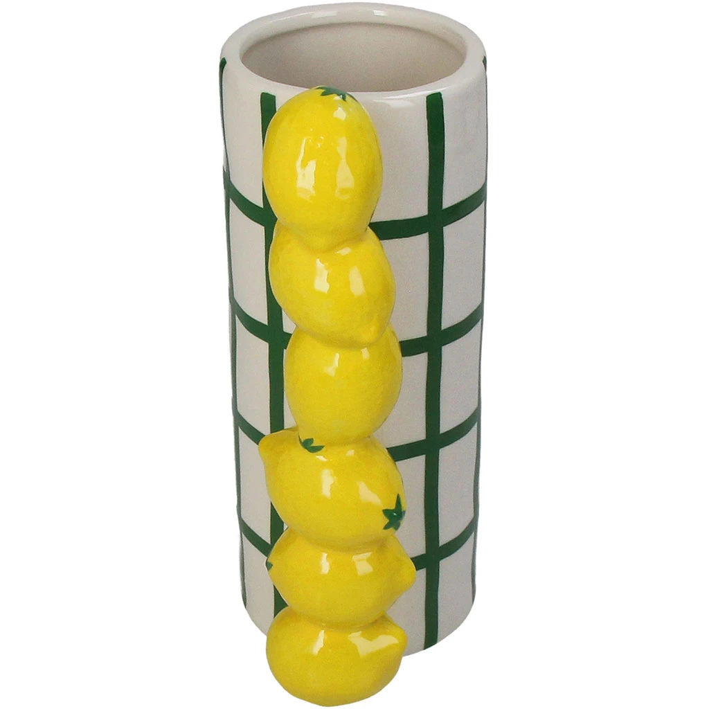Vase En Grès Citron Rayé Vert H18cm 3 Vase En Grès Citron Rayé Vert H18cm – Image 3