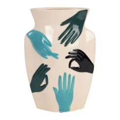 Vase En Porcelaine Avec Mains Bleu H31cm - Visage-Arty