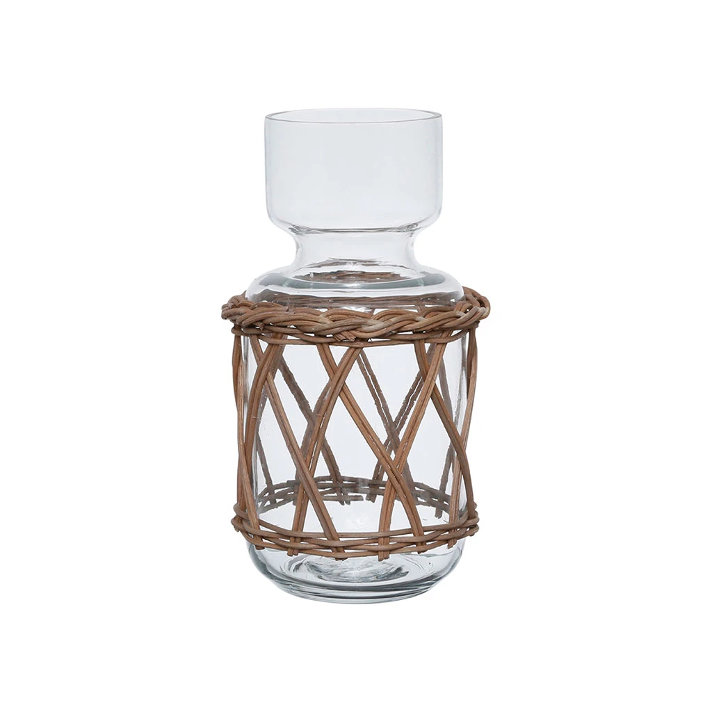 Vase En Verre Et Rotin Naturel Foncé H26cm - Fantine 1 Vase En Verre Et Rotin Naturel Foncé H26cm - Fantine