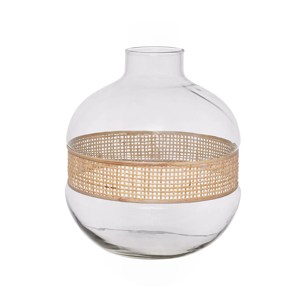 Vase En Verre Et Rotin Naturel H23cm - Fantine 1 Vase En Verre Et Rotin Naturel H23cm - Fantine