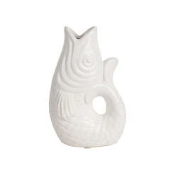 Vase Poisson En Grès Blanc H19.5 Cm - Mer