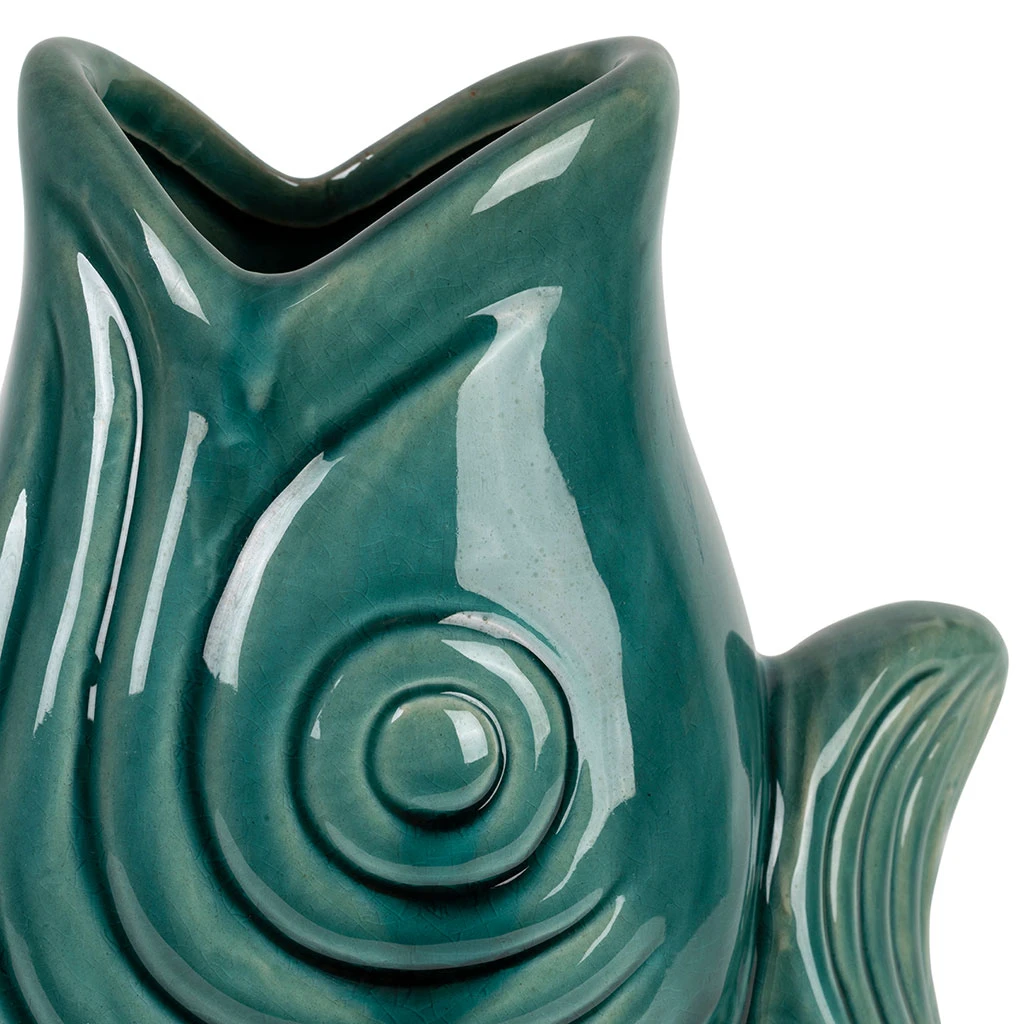 Vase Poisson En Grès émeraude H30.5cm - Mer 2 Vase Poisson En Grès émeraude H30.5cm - Mer – Image 2