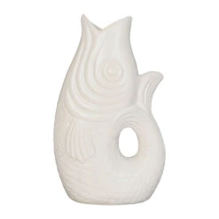 Vase Poisson En Gres Blanc H39cm