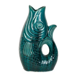 Vase Poisson En Gres Vert Emeraude H39cm