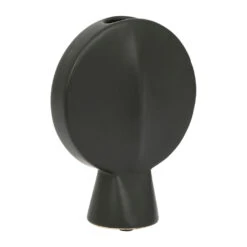 Vase Visage Rond En Grès Noir H18cm - Arty